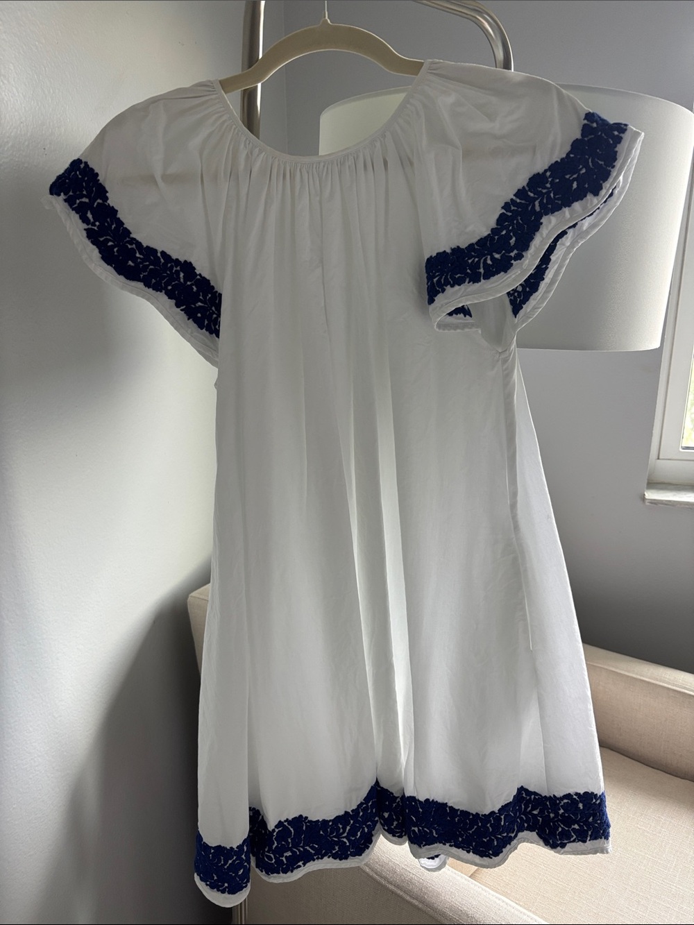 LAKE Blue and White Patio Dress Size Small